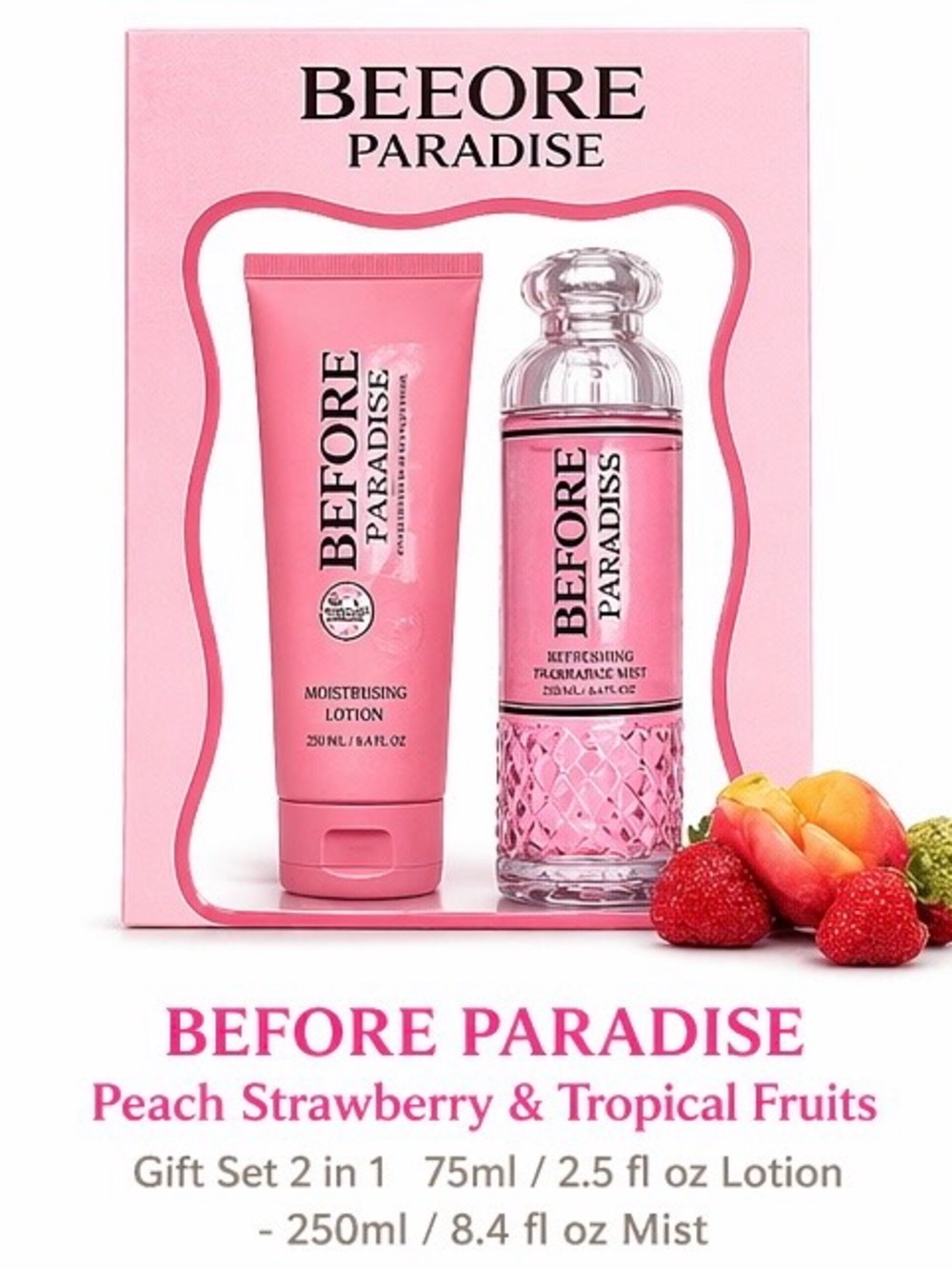 BEFORE PARADISE Peach Strawberry & Tropical Fruits Gift Set - Pink